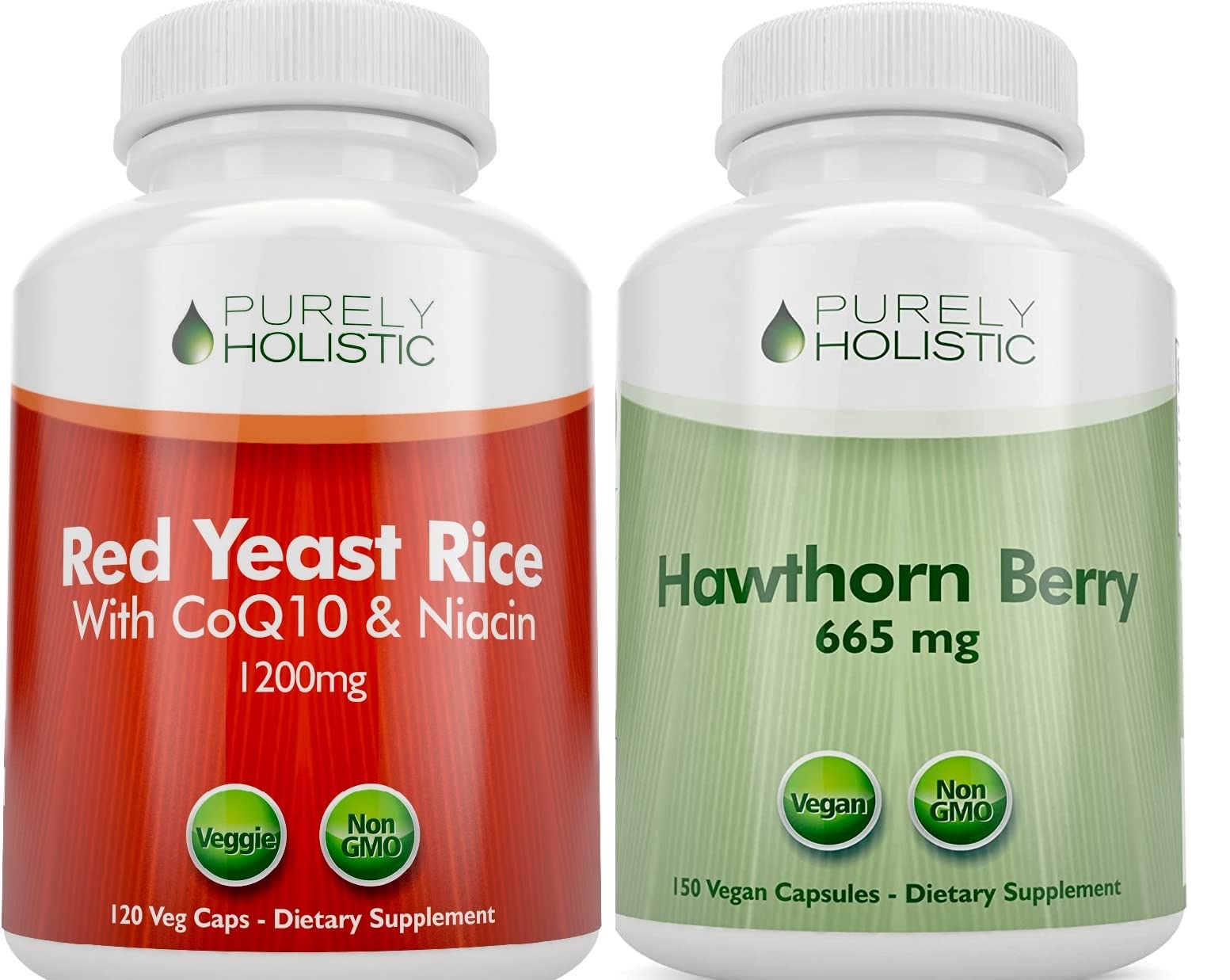 Purely Holistic Red Yeast Rice 1200mg with CoQ10 & Niacin + Hawthorn 665mg Bundle - 270 Capsules - Made in USA