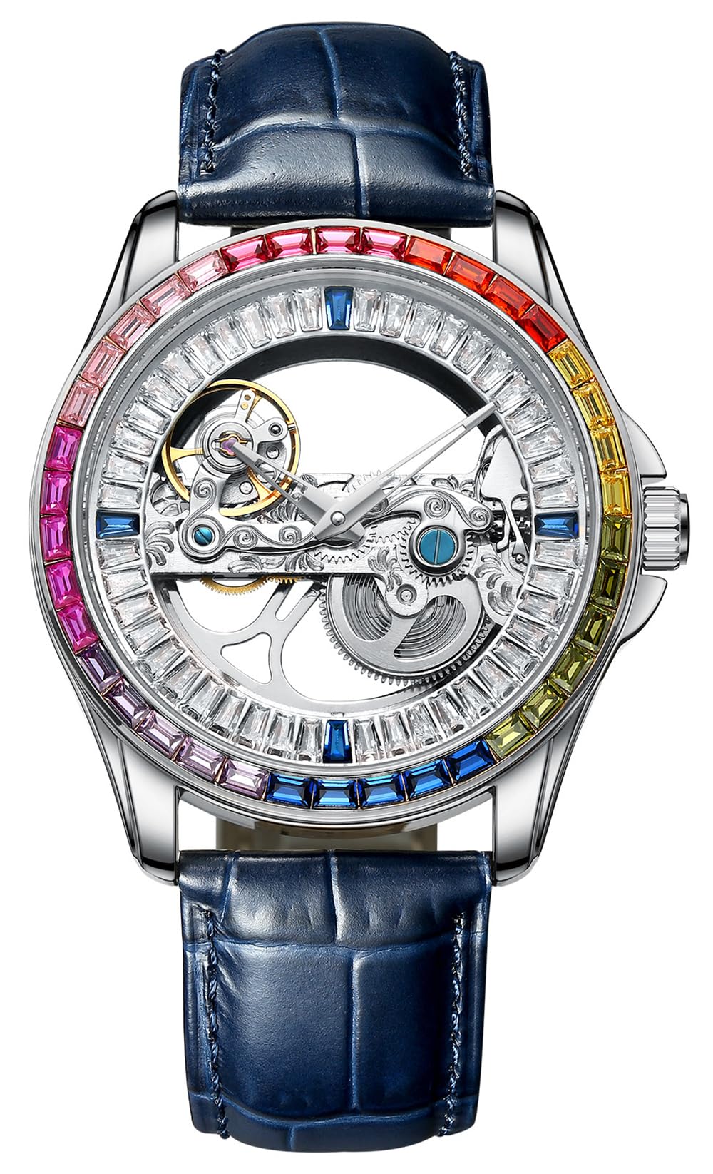 B BINGER Men's Automatic Watch Unisex Skeleton Mechanical Neutral Rock Crystal Wristwatch