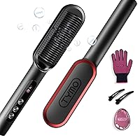 TYMO Ring Plus Ionic Hair Straightener Brush - Straightening Comb with Negative Ions, Titanium Coating, 9 Temp Settings & LED Display, Dual Voltage, Professional Styling Tools, Gifts for Women