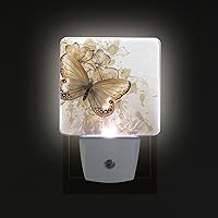Floral Background with Butterfly Plug in LED Night Light Auto Sensor Dusk to Dawn Decorative Night for Bedroom, Bathroom, Kitchen, Hallway, Stairs,Hallway,Baby's Room, Energy Saving