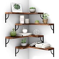 Corner Floating Shelf Wall Mount 4 Tier Wood Floating Shelves, Easy-to-Assemble Tiered Wall Storage, Wall Organizer for Bedrooms, Bathrooms, Kitchens, Offices (Rustic Red)