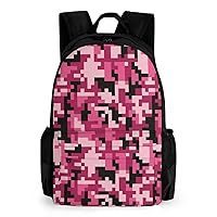 Pink Pixel Camo Printed Backpack Causal Daypack Travel Laptop Shoulders Bag with Side Pockets for Men Women 13 X 7 X 16 Inch