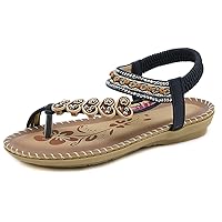 Women's Bohemia Sandals Beach Flats Flip Flops Beach Shoes Ankle T-Strap Thong Elastic Sandal