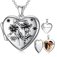 SOULMEET Heart Birth Flowers Zodiac Locket Necklace That Holds Picture Sterling Silver Personalized Various Months Constellation Photo Locket Gift for Loved Ones' Birthday Lucky Horoscope