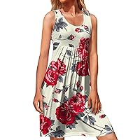 SNKSDGM Summer Dresses for Women Casual Loose Tank Dress Sleeveless Mini Dress Swing Pleated U Neck Beach Cover Up Sundress