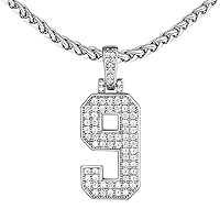 FindChic Bling Number Necklace for Men Hip Hop Cubic Zirconia 18K Gold Plated Custom Name/2 Row Big Pendant Personalized Jewelry for Rapper, Tennis Chain/Wheat Chain 18'' to 30'' Length, with Gift Box