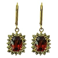 Hessonite Cushion Shape Gemstone Jewelry 925 Sterling Silver Drop Dangle Earrings For Women/Girls | Yellow Gold Plated