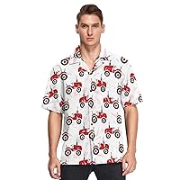 Red Wheeled Tractors Hawaiian Shirt for Men,Men's Casual Button Down Shirts Short Sleeve for Men S