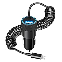 【MFi Certified】iPhone Fast Car Charger, Caiinei 4.8A Dual USB Power Car Charger Fast Charging Cigarette Lighter Adapter+6FT Coiled Lightning Cable for iPhone 14 13 12 11 Pro/XS Max/Mini/XR/X/8/SE/iPad
