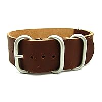 18mm Handmade Brown Calf Leather Watch Strap 5 Matt Ring ZUL009