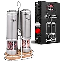 Electric Salt and Pepper Grinder Set With Light - Battery Operated Pepper Mills With Stand