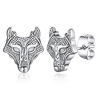 Viking Wolf Head Stud Earrings for Men Punk Norse Vikings Jewelry Women Gothic Fenrir Ear Studs