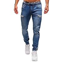 Andongnywell Men's Slim Fit Stretchy Denim Pants Slinny Casual Frosted Zipper Design Sport Jeans Trousers