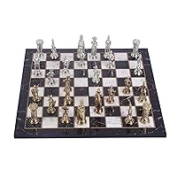 Medieval British Army Metal Chess Set for Adults, Handmade Pieces and Marble Design Wood Chess Board King 3.5 inc