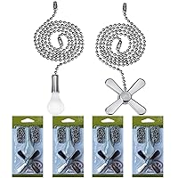 Ceiling Fan Pull Chain, 𝟴 𝗣𝗶𝗲𝗰𝗲𝘀 𝟮𝟰-𝗜𝗻𝗰𝗵𝗲𝘀 Extra Long with Decorative Frosted Glass Bulb and Fan Cord,Fit All Standard 3mm Diameter Ceiling Fans (Silver)