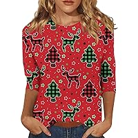 Christmas Vacation Shirt,Women's Fashion Casual Seven Split Sleeve Printed Round Neck Pullover Top