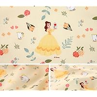 Premium Disney Cotton Fabric Princess Character Fabric by The Yard 110cm Wide (Bell Secret(Yellow))