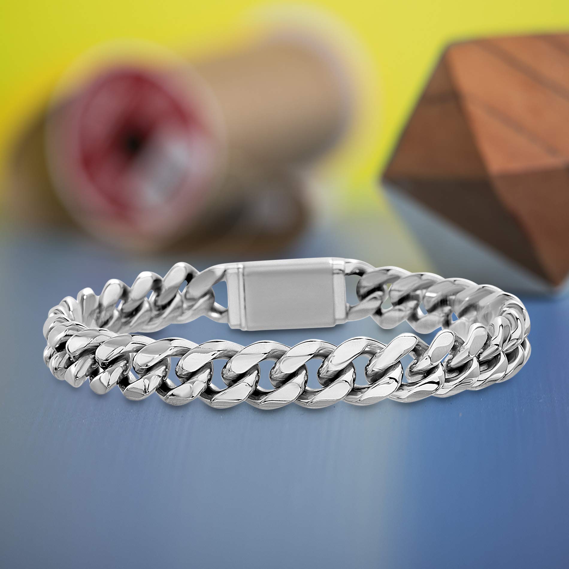 Nautica Men’s Bracelet – Stainless Steel Miami Cuban Flat Link Curb Chain Bracelet for Women