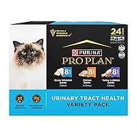 Purina Pro Plan Urinary Cat Food Wet Variety Pack Urinary Tract Health Ocean Whitefish, Chicken, Turkey and Giblets - (Pack of 24) 3 oz. Cans