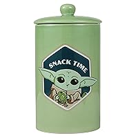 Star Wars for Pets The Mandalorian Snack Time Dog Treat Jar | 10 x 5 Ceramic Dog Treat Jar with Lid, Dishwasher Safe |Baby Yoda Green Dog Food Storage Container | Baby Yoda Treat Jar