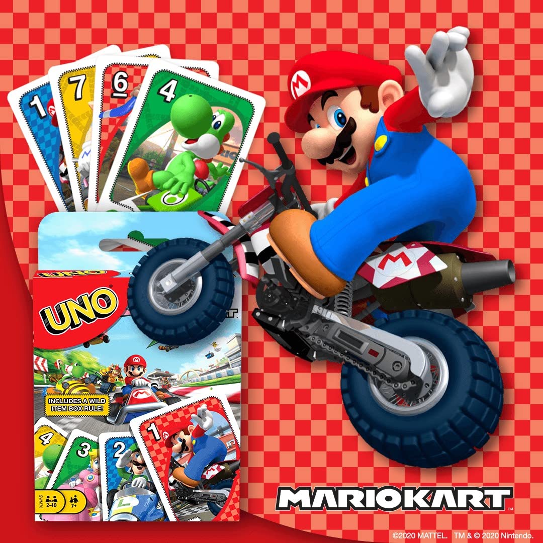 Mattel Games ​UNO Mario Kart Card Game for Kids, Adults, Family and Game Night with Special Rule for 2-10 Players