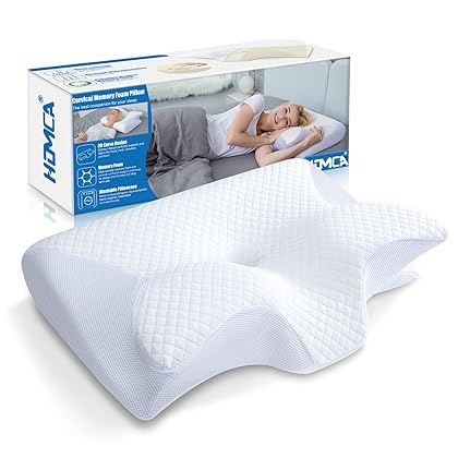 HOMCA Memory Foam Cervical Pillow, 2 in 1 Ergonomic Contour Orthopedic Pillow for Neck Pain, Contoured Support Pillows for Side Back Stomach Sleepers (White)