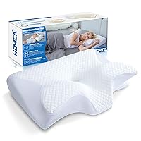 Memory Foam Cervical Pillow, 2 in 1 Ergonomic Contour Orthopedic Pillow for Neck Pain, Contoured Support Pillows for Side Back Stomach Sleepers (White)