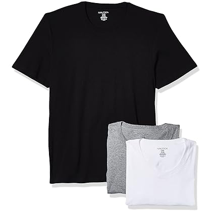 Nautica mens 3-pack Cotton Crew Neck T-shirt Polo Shirt, New White/Black/Heather Grey, Small US