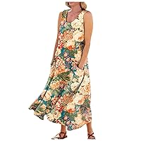 Cute Sundress for Women Floral Printed Sleeveless Swing Long Party Dress Oversized U Neck Casual Dress