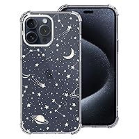 Hi Space Compatible with iPhone 15 Pro Max Case Space Star Clear Soft TPU Case for iPhone 15 Pro Max Planet Moon Shockproof Protective Cover for Women iPhone 15 Pro Max 6.7 Inch 2023
