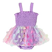 Infant Girls Sleeveless Gradient Color Floral Tulle Ruffles Romper Newborn Bodysuits Cute Outfits for Baby Girls