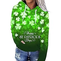 Womens Shamrock St. Patrick's Day Clover Hoodie Long Sleeve Casual Lightweight Hooded Pullover Sweatshirts with Pocket