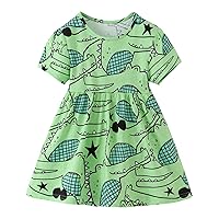 Toddler Girl's Cartoon Pattern Short Sleeve Dresses Kids Sundress for Casual Dress 2 to 7 Years Girls Size 4