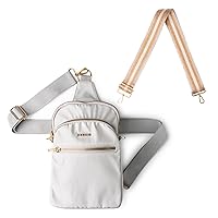 KEDZIE Roundtrip Convertible Sling Crossbody Bag (Polar Gray) & Interchangeable 2-Inch Bag Strap (24 Carat Tan V2)