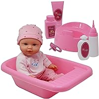 Baby Doll Bath Set with Bathtub & Playtime Accessories – Bath Time Playset for Kids, Girls, Toddler – Gift Pack with 12” Doll, Tub, Pretend Pacifier, Plastic Potty & More – 8pc Pink Play Kit Ages 3+…