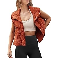 Flygo Women's Quilted Vest Stand Collar Lightweight Button Down Puffer Padded Outwear Gilet with Pockets