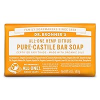 Pure-Castile Bar Soap (Citrus, 5 ounce) - Made with Organic Oils, For Face, Body and Hair, Gentle and Moisturizing, Biodegradable, Vegan, Cruelty-free, Non-GMO