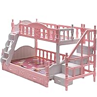 Baby Doll Bunk Bed,Cute Cartoon Dollhouse Bed with Stairs,Dollhouse Furniture Set, Plastic Dollhouse Furniture Birthday Gift