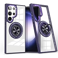 for Samsung Galaxy S24 Ultra Case Magnetic, Build in 360° Rotating Ring Kickstand, Military Drop Protection Slim Soft Bumper Phone Case for Samsung S24 Ultra Case, Purple