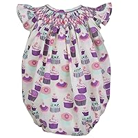 Carouselwear Baby Girls Bubble Romper Smocked Cupcakes Birthday Outfit