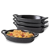 Baking Dishes,9-inch Ceramic Baking Dish Set with Handles Heat Resistant,Mini Casserole-Dishes for Oven, Porcelain Oval Baking Dishes for Gratin,Casserole and Roasting,Set of 4,Black