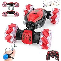Gesture Sensing RC Stunt Car - Christmas Red, Best Birthday Gifts for Kids 6-12, Hand Remote Control Double Side Twist Cars Toys with Light Music, 4 WD Drift Off Road for Rotation