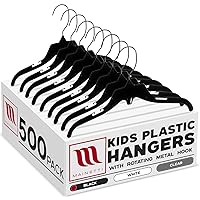 498 Black Plastic Hangers with Rotating Metal Hook and Notches for Straps, Great for Shirts/Tops/Dresses, 12-Inch (Value Pack of 500)