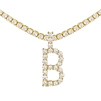 Simulated Diamond Initial Necklace, 18K Gold Plated Cubic Zirconia Tennis Choker Chain 16