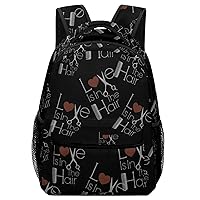 Love is in The Hair Hairstylist Travel Laptop Backpack Casual Daypack with Mesh Side Pockets for Book Shopping Work