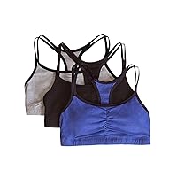 Fruit of the Loom Women's Spaghetti Strap Cotton Pull Over 3 Pack Sports Bra in Fashion Colors