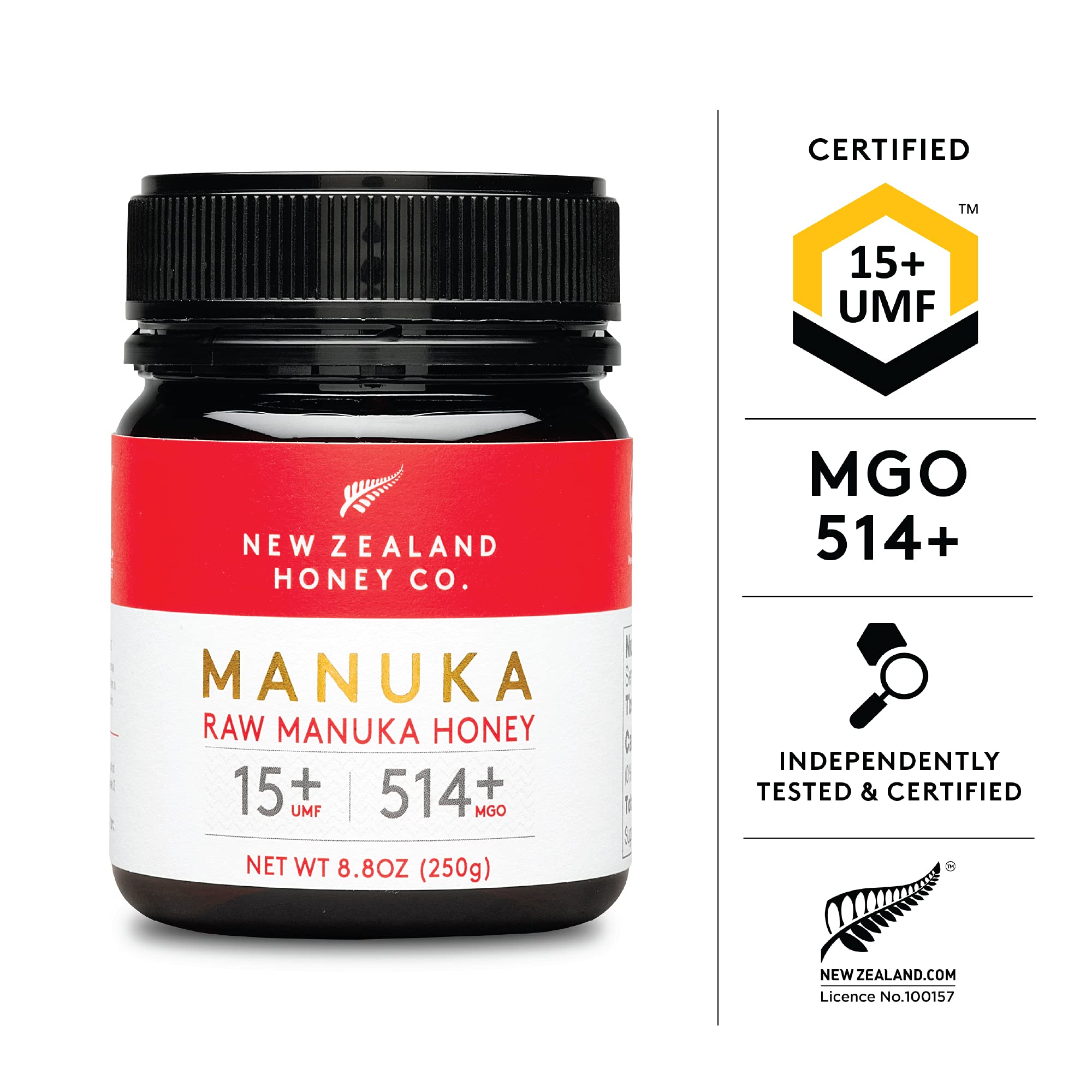 New Zealand Honey Co. Raw Manuka Honey UMF 15+ | MGO 514+, UMF Certified / 8.8oz