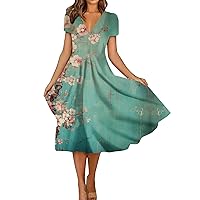 Vacation Floral Dresses for Women: Trendy V-Neck Ruched Short/Long Sleeve Dress - Spring & Summer Casual Fashion