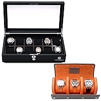 Saffiano Watch Roll Travel Case in Slate Grey & 12 Slot Watch Box Organizer - Protect, Store, & Display Fine Timepieces