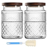 EkkoVla 60 FL OZ Large Glass Storage Jar, Set of 2 Glass Food Storage Containers with Wooden Lids, Kitchen Cereal Canisters Decorative Glass Jars with Airtight Lids for Candy Snack Nuts Coffee-Round